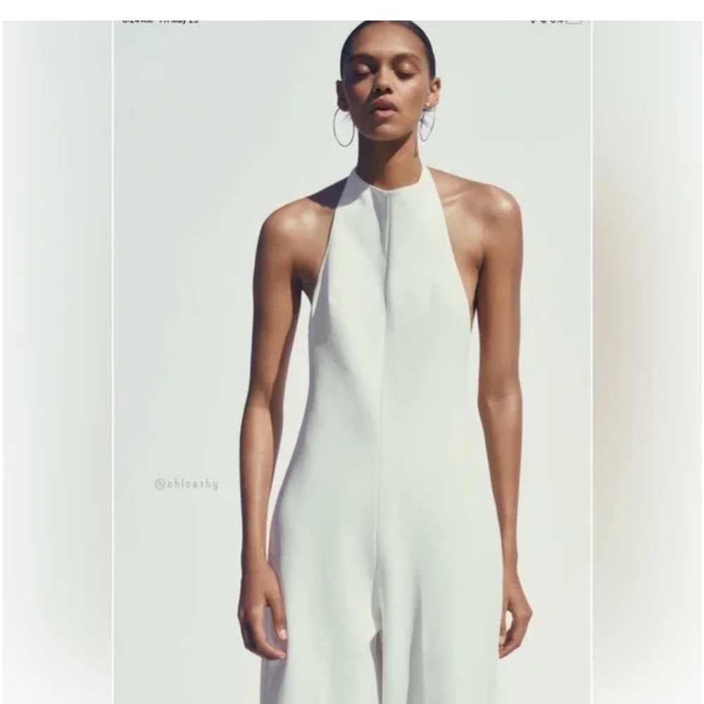 Zara wide leg Open Back White Halter  Jumpsuit s NWT